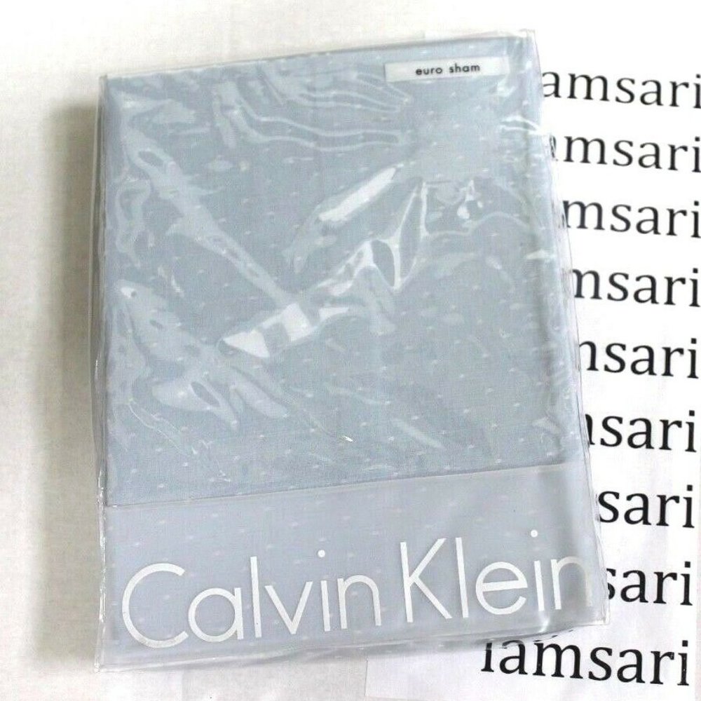 Calvin Klein One Euro Pillow Sham Chambray Dots Pom Pom Trim